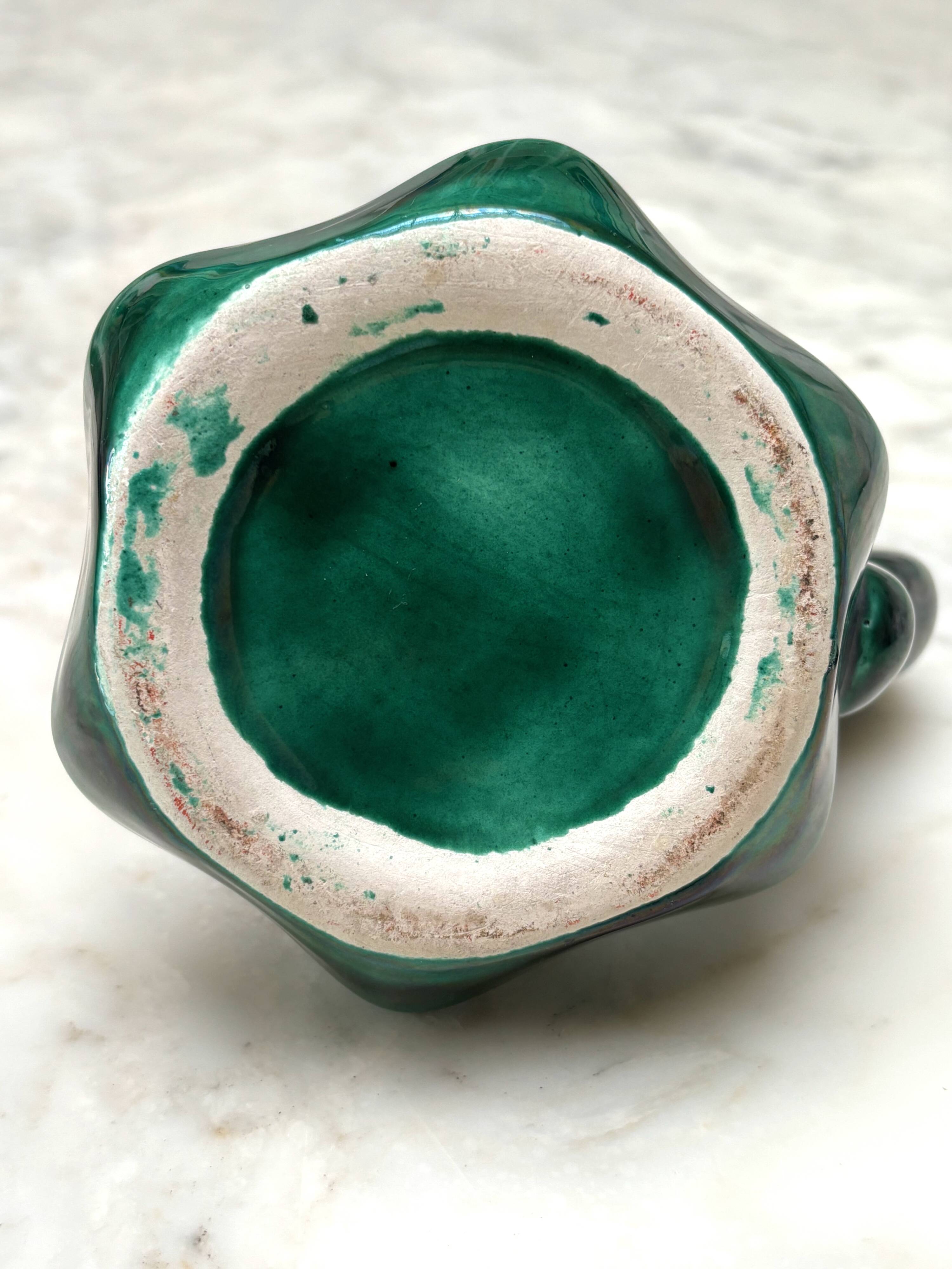 Beautiful vintage candle holder in green slip – glazed ceramic