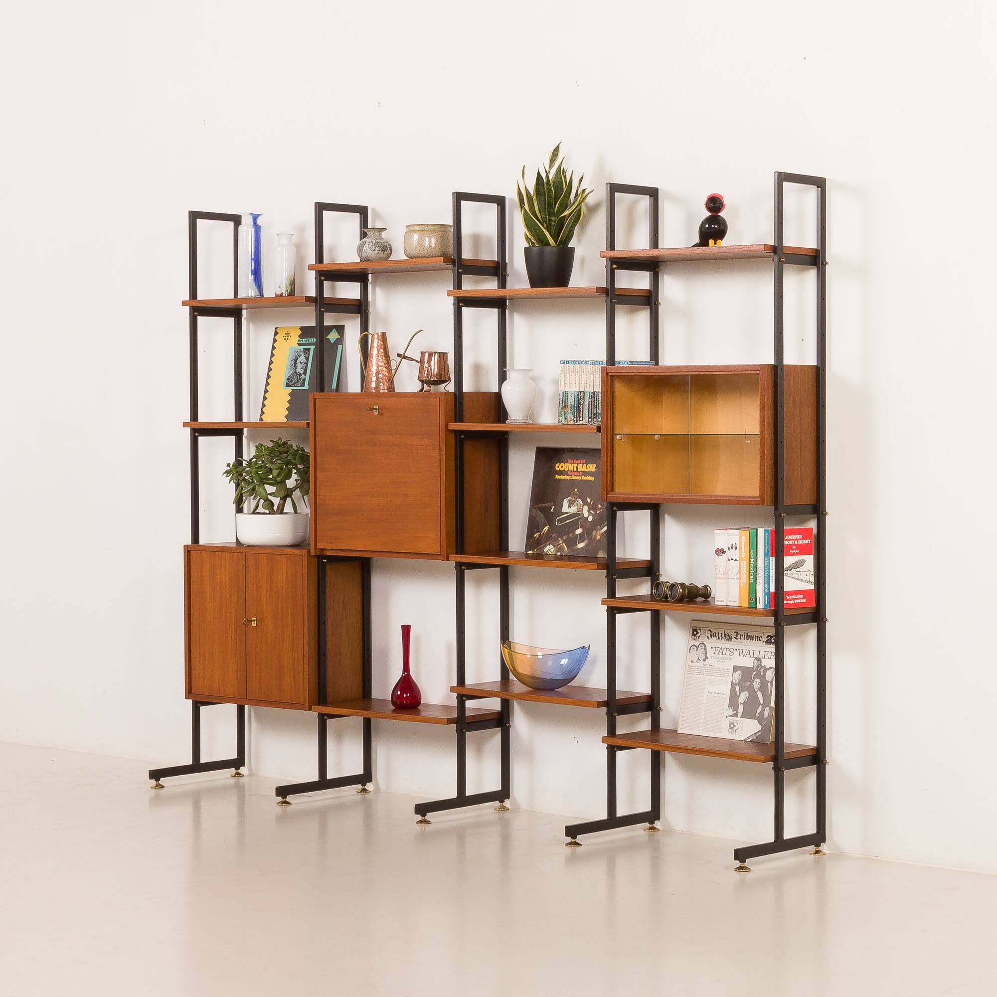 Italian free standing wall unit in teak, 1960s
