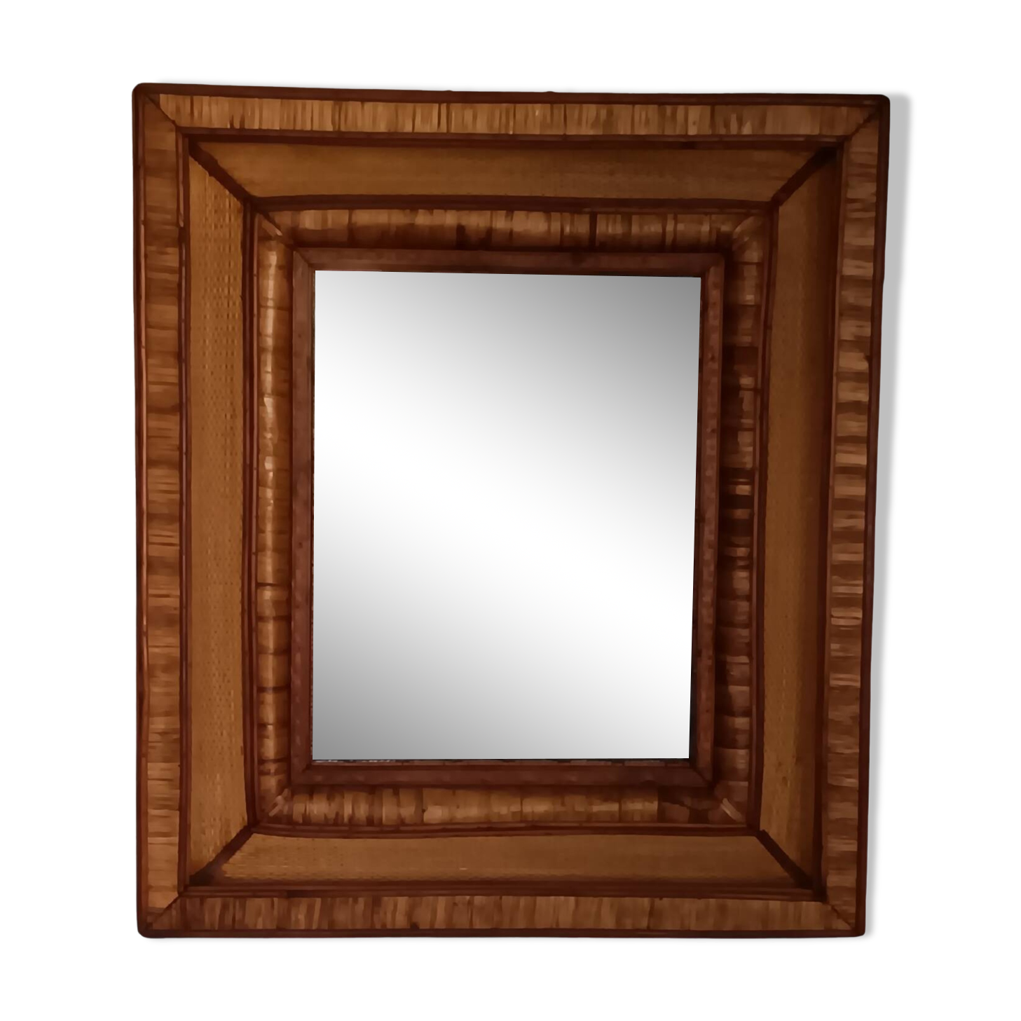 Wall mirror in rattan, wicker and wood