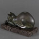 Art deco cat in regule by m. font green patina 1930 marble base