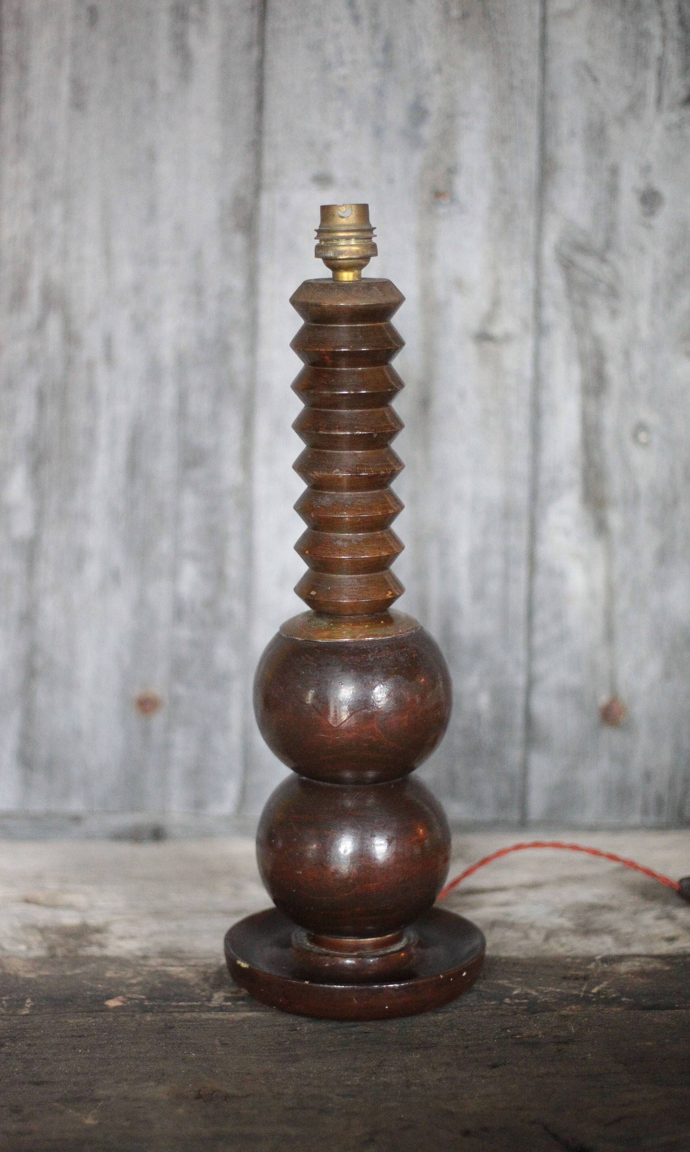Wood lamp, turned wooden lamp base, table lamp, living room lamp.