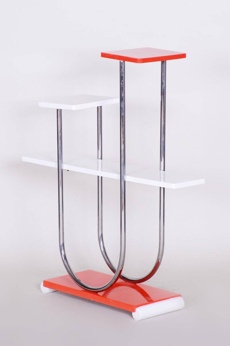 Bauhaus Czech Chrome and Lacquered Wood Flower Stand from Slezak, 1930s
