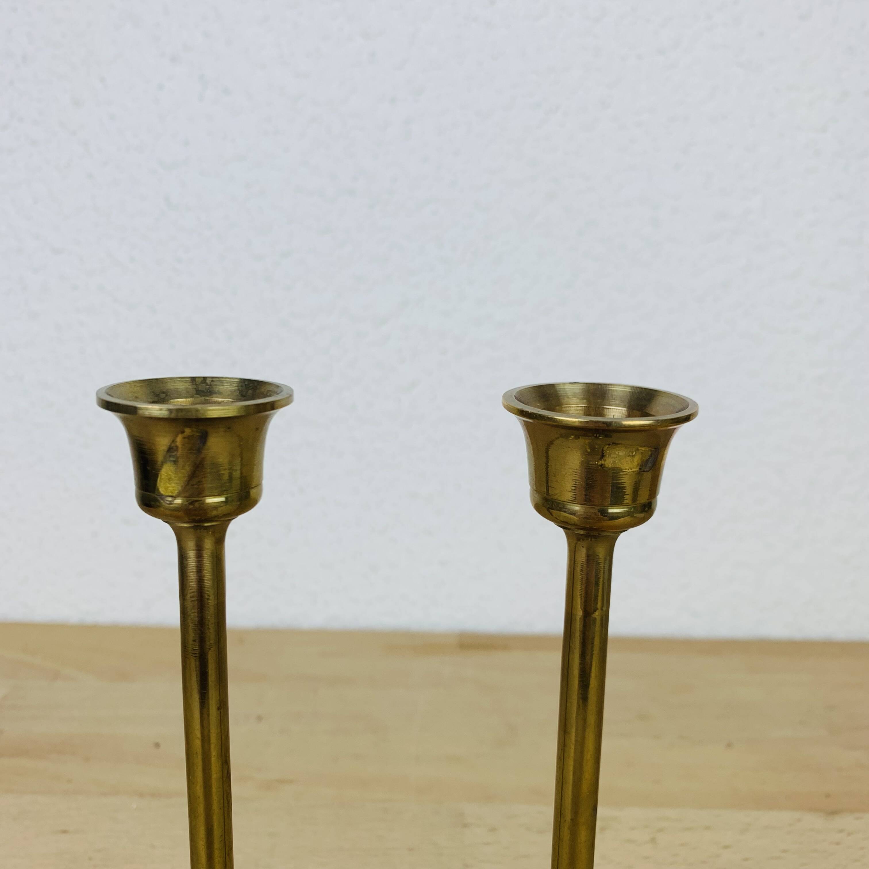 Pair of vintage golden brass candlesticks