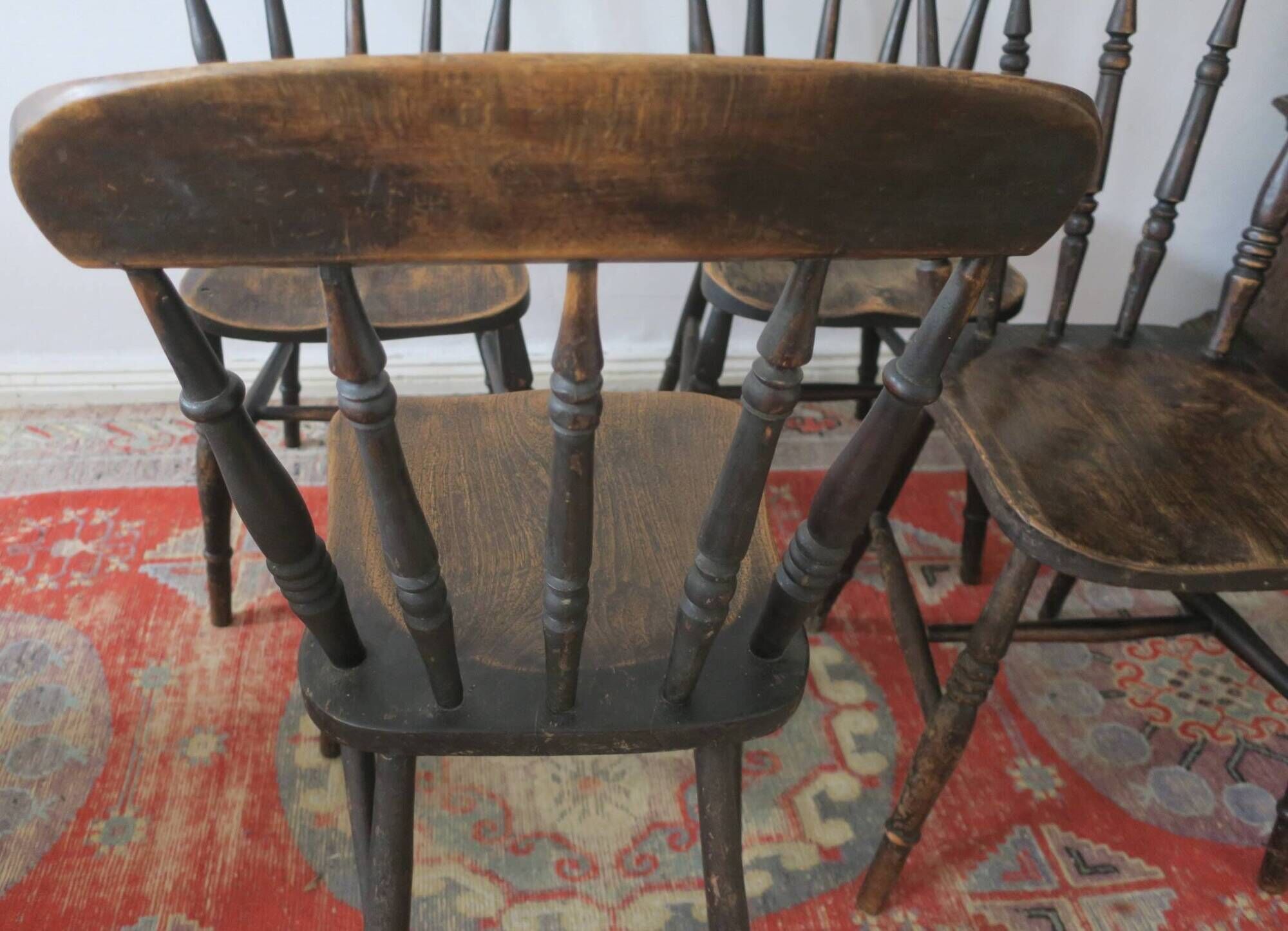 Antique set of 4 farmhouse patinated oak dining chairs, 19th century