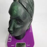 Stylized female head in terracotta, modernist style, signed, 23 cm