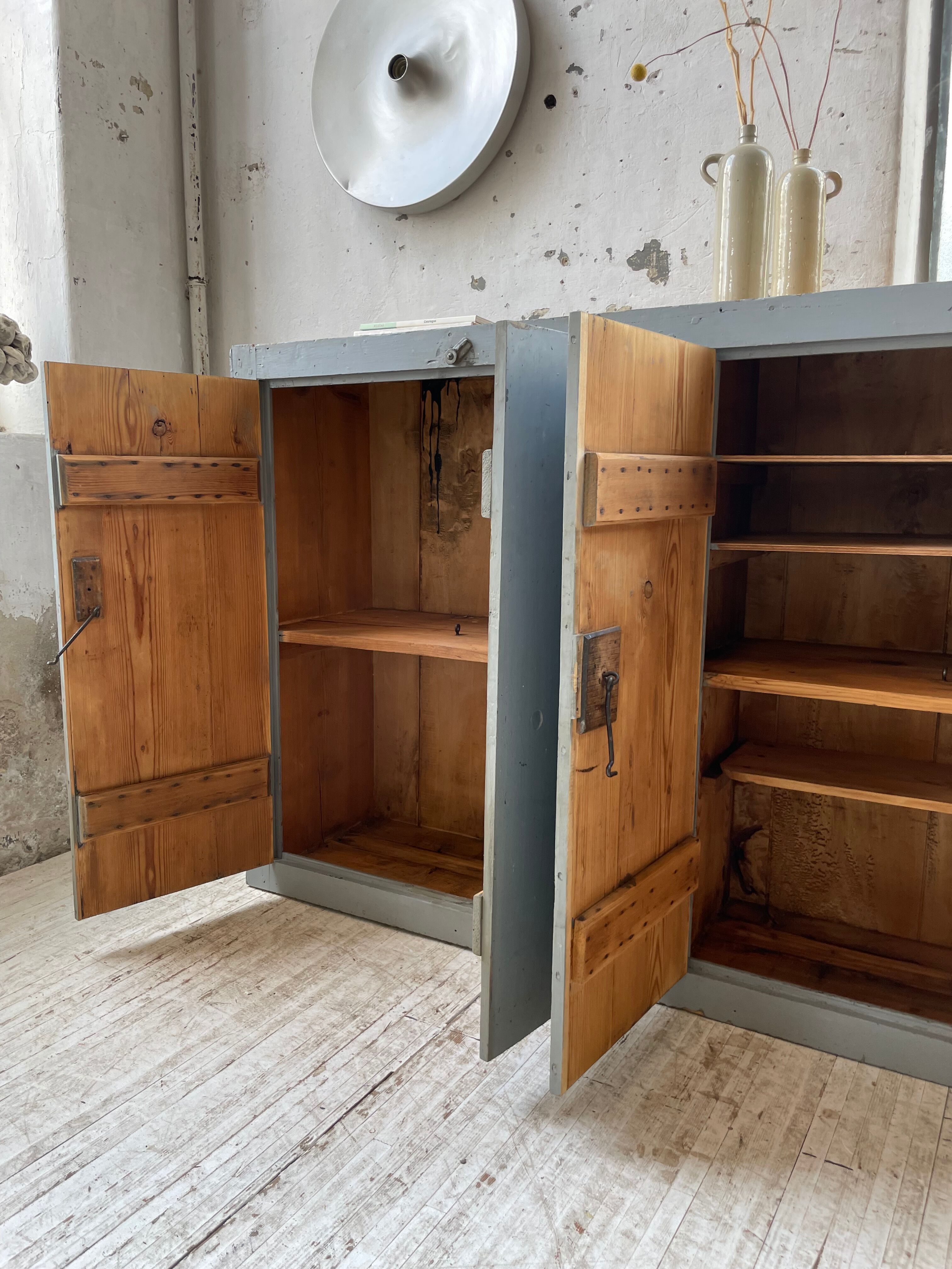 Factory blue patinated workshop furniture