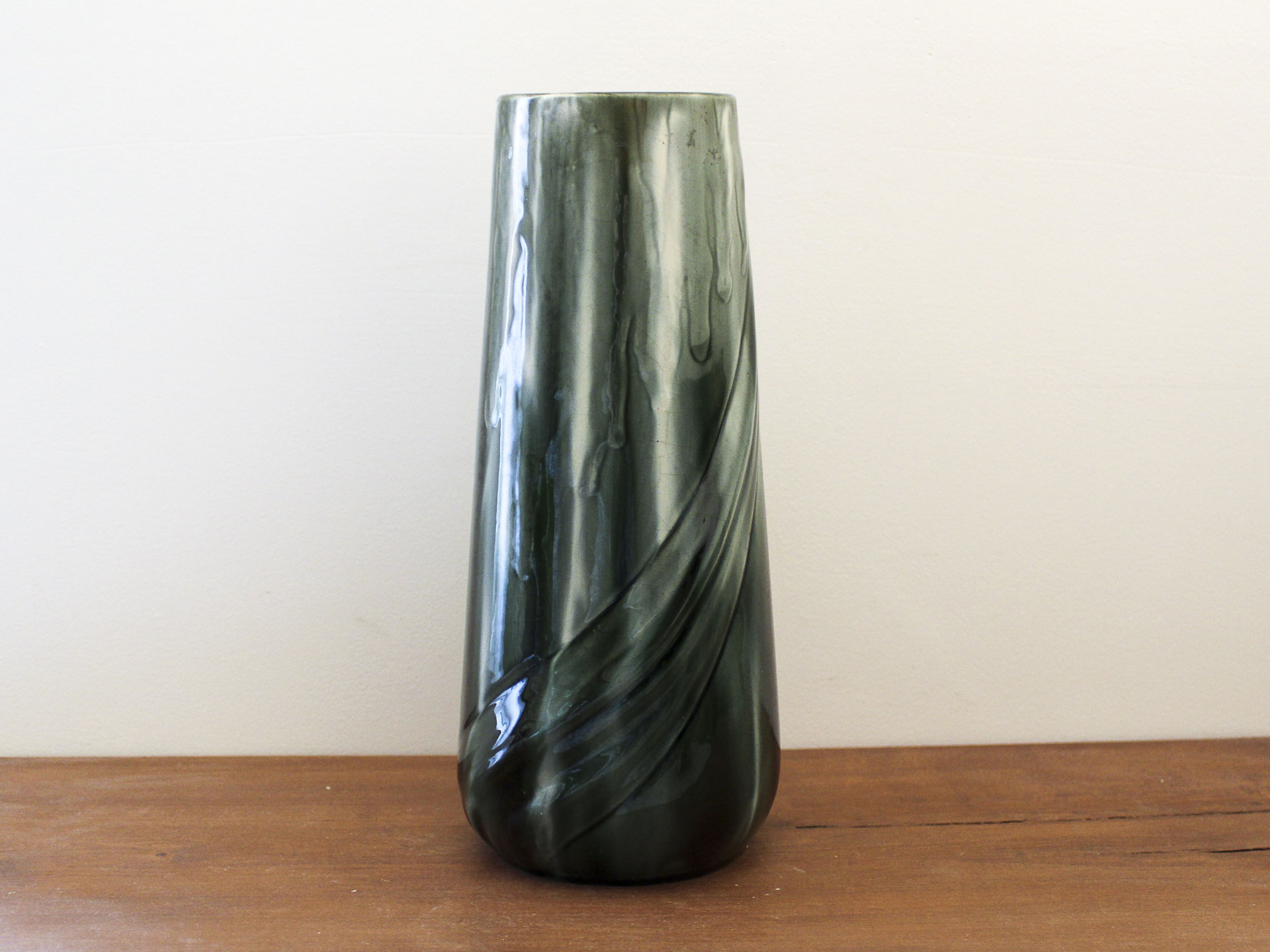 Vase in green glazed faience Louis Gueule Vierzon 30s