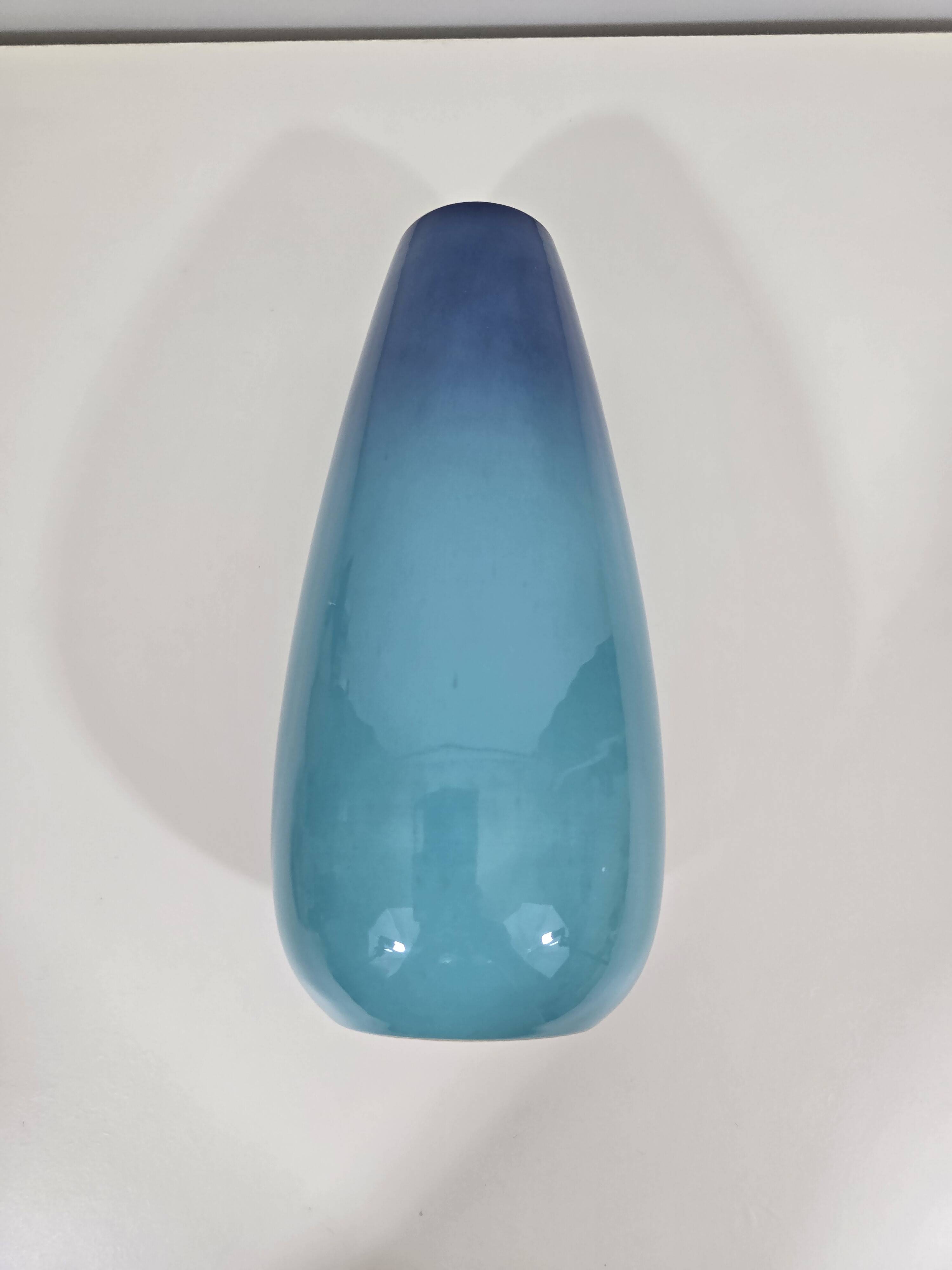 Blue gradient ceramic vase by Gabriel Musarra – Vallauris, 1970