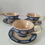 Trio of Ti-Bihan St Malo cups and saucers by Yvon Roy
