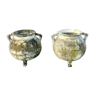 Pair of vintage planters tripodes pot potron fibro cement 1960 garden