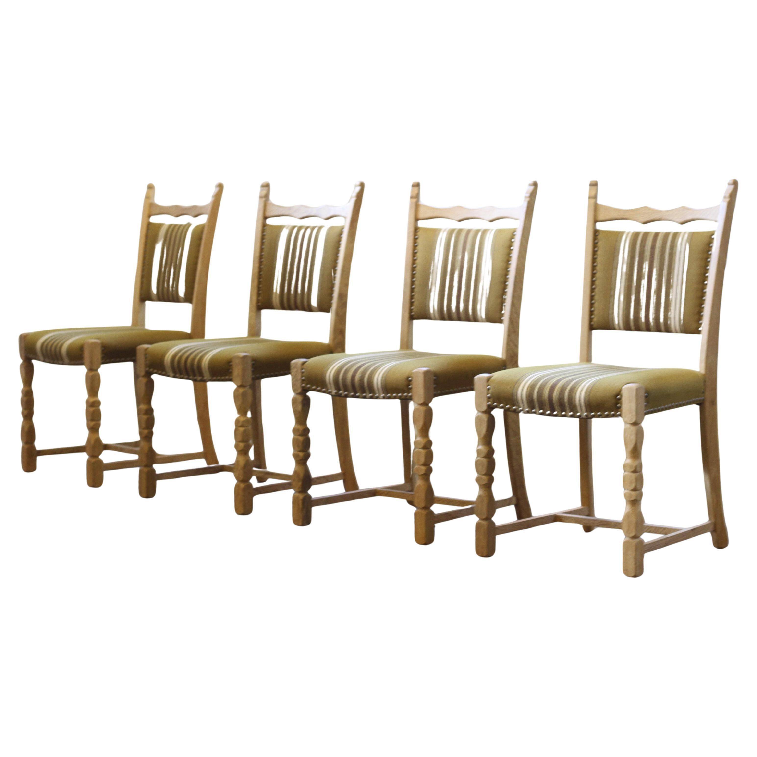 Brutalist Danish Modern Oak Dining Chairs in the style of Henning Kjærnulf