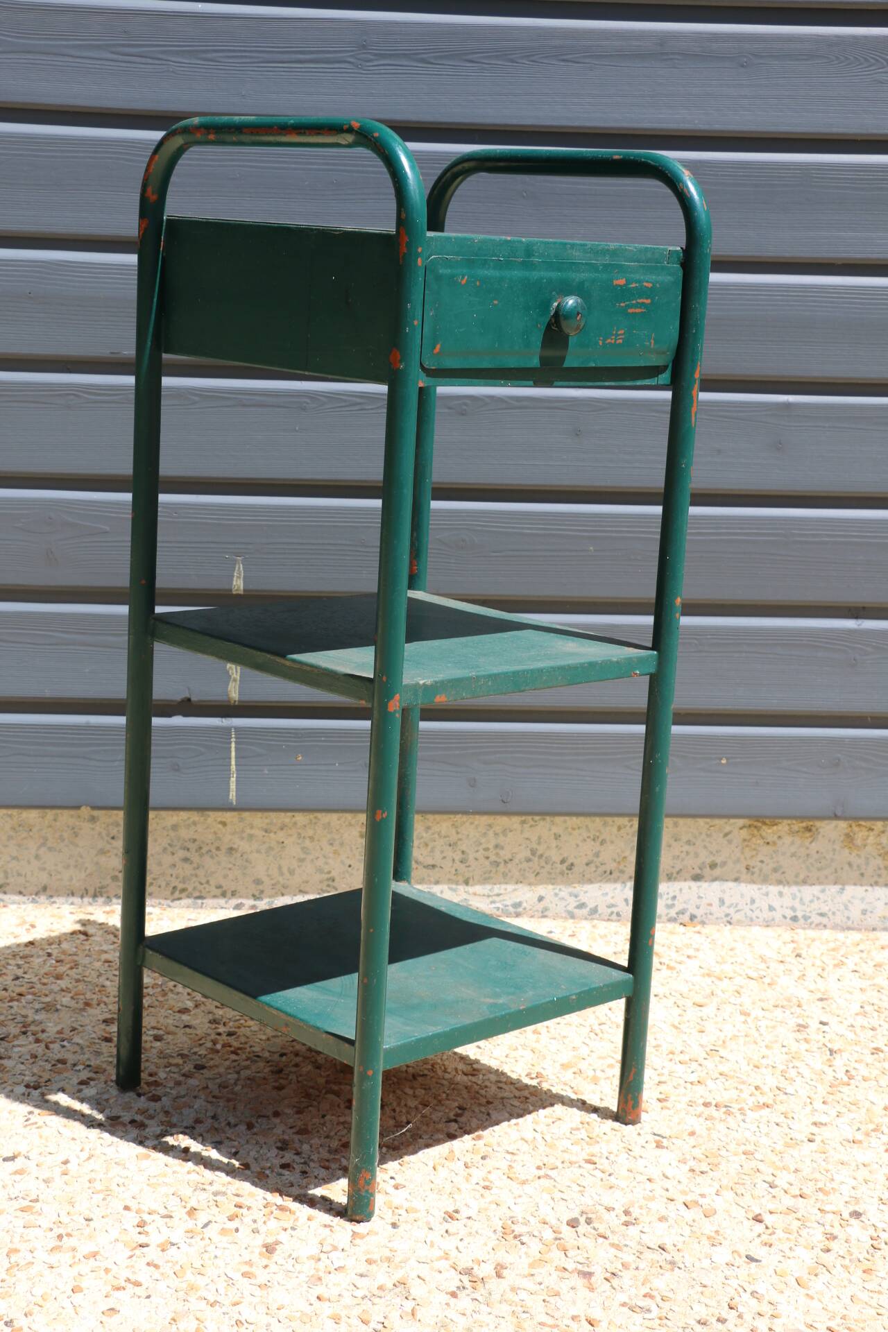 Green metal dormitory bedside table 1960