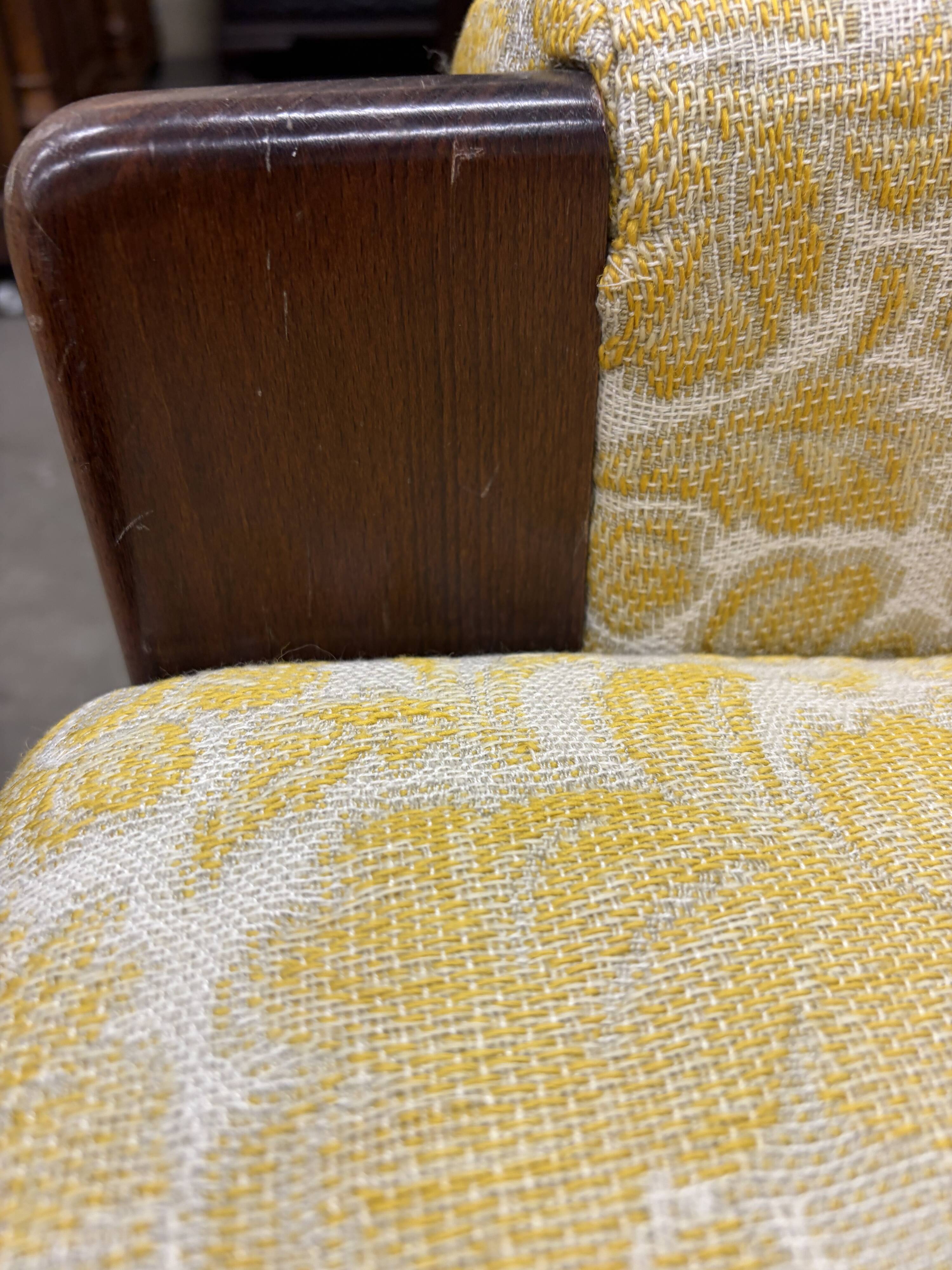 Vintage wooden sofa / armchair with yellow accent