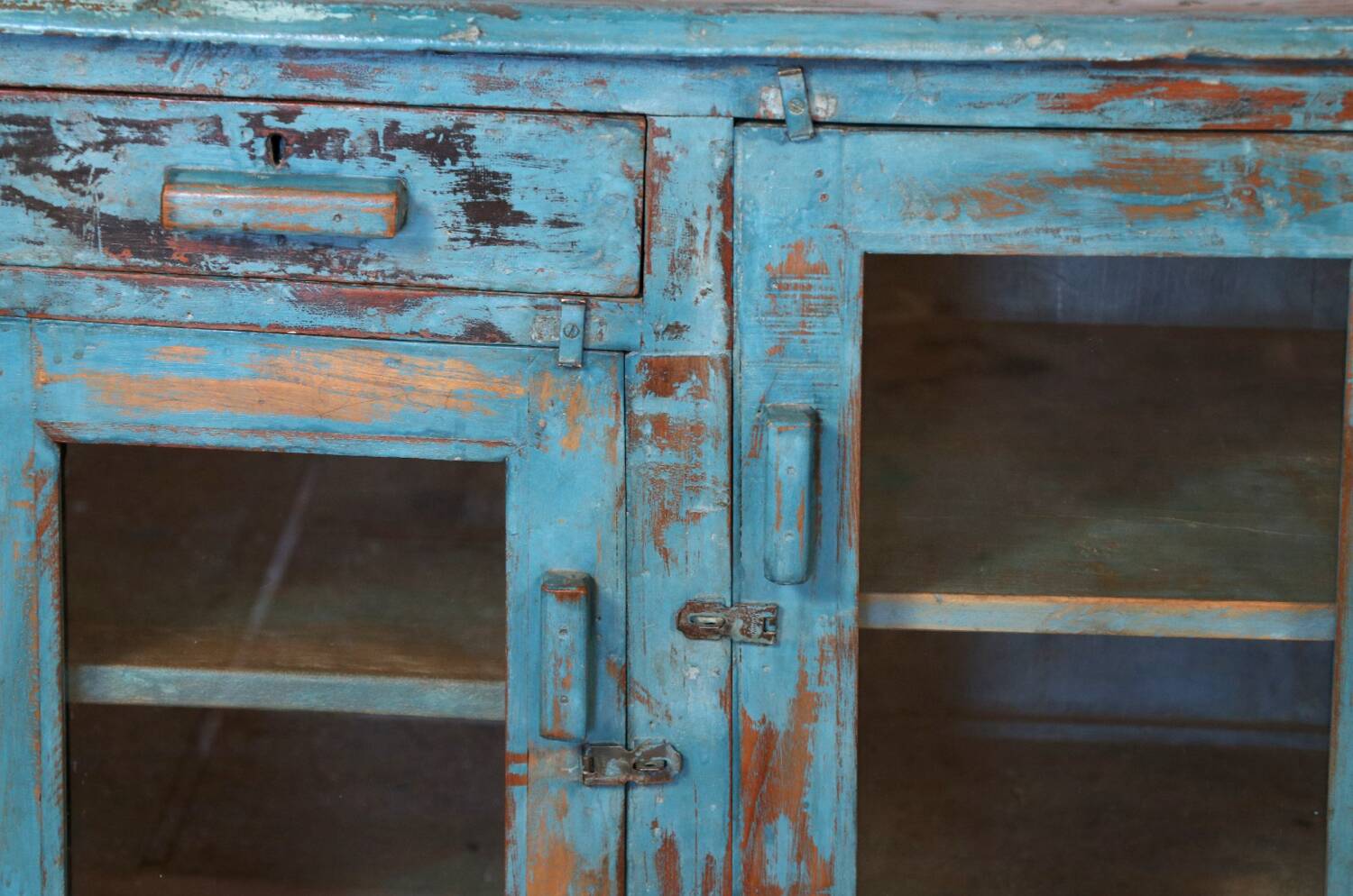 Antique Burmese teak sideboard with original blue patina.