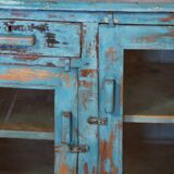 Ancien buffet en teck birman patine bleu d’origine