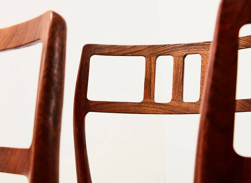 Niels Otto Moller Set of 8 Model 79 Dining Chairs in Rosewood and Leather for JL Mollers 1966