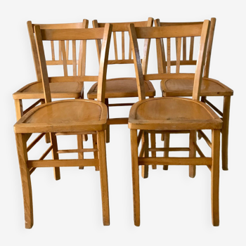 Set of 5 bistro chairs in light blond wood luterma 50s