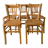 Set of 5 Luterma light blond wood bistro chairs from the 50s