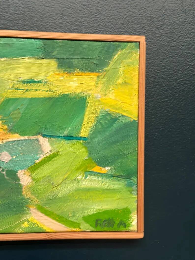 Original Swedish Oil on Canvas – “Early Summer Landscape” by Rolf Andersson – Signed – 2003 – Vintage & Framed – 24.5 × 24.5 cm