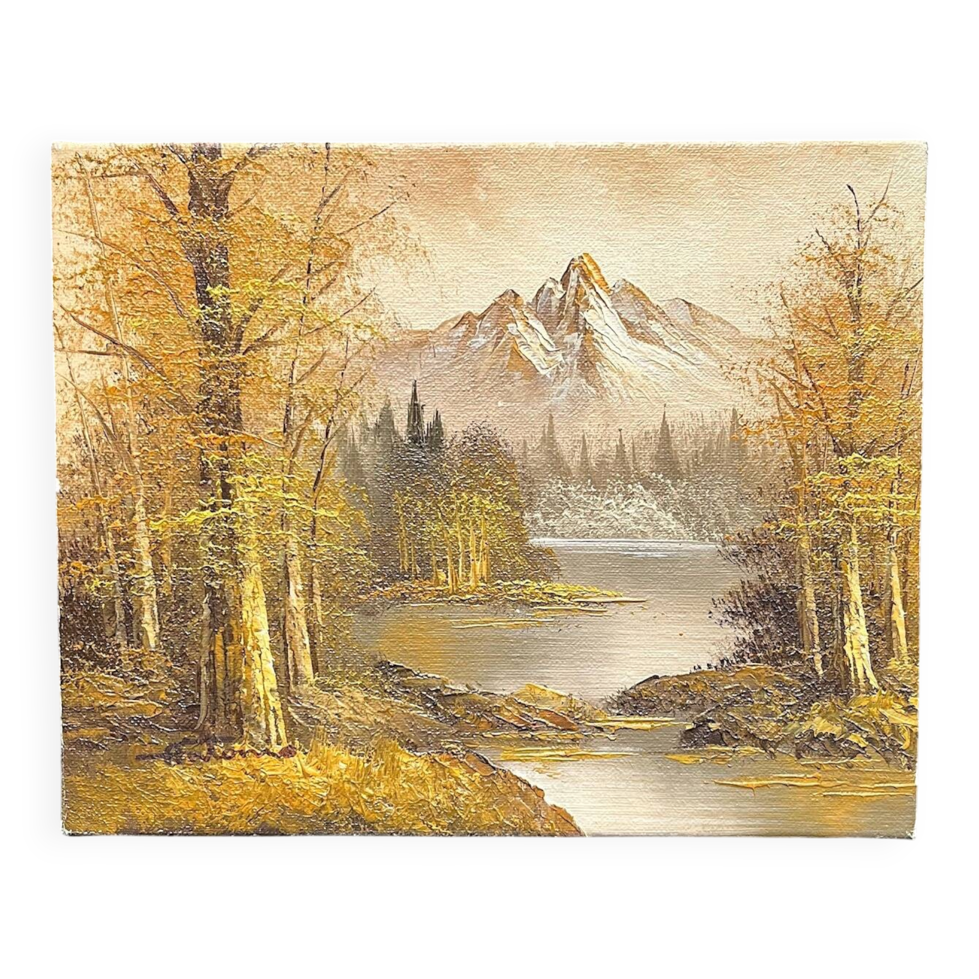 oil on canvas, river forest mountain