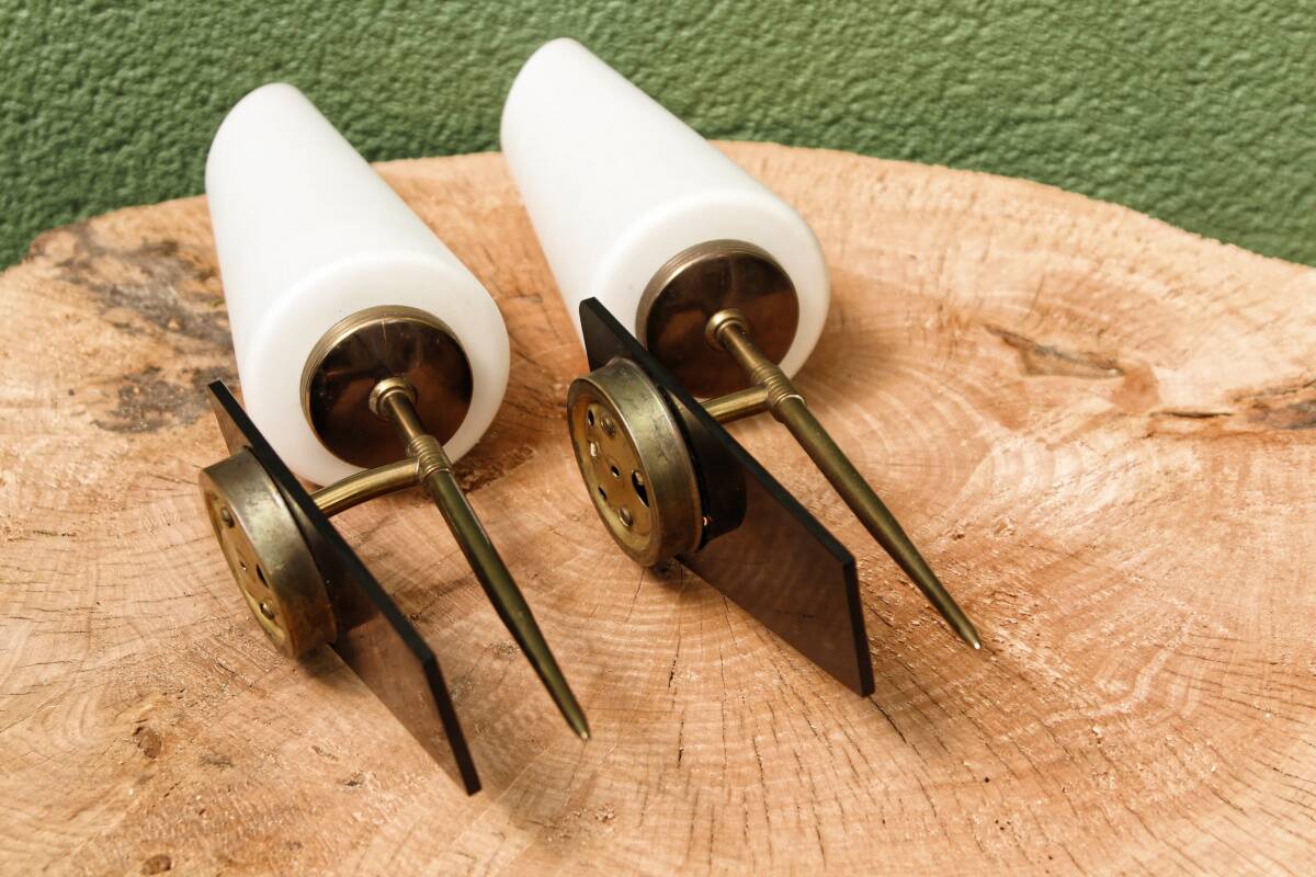 Pair of brass and opaline wall lights, 1950s