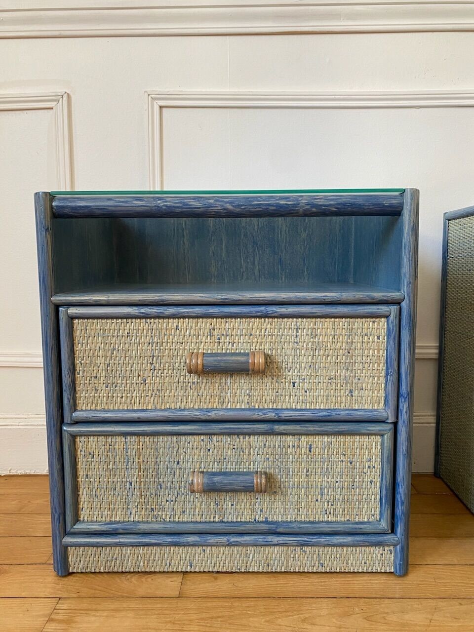 Pair of vintage rattan bedside tables