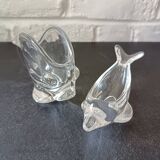 Set of 2 Empty Pockets, Dolphin Fish Glass Jars, Vannes Crystal