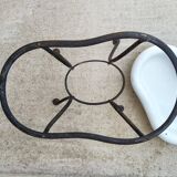 Antique bidet in enamelled sheet metal with wrought iron support