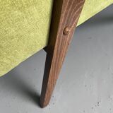 Vintage Mid-Century Modern Armchair: Lime Green Fabric and Beech Wood Frame