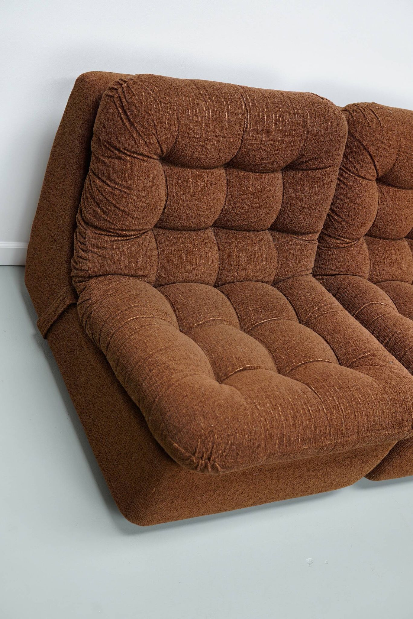 Vintage German brown boucle modular 3-seater sofa, 1970s.