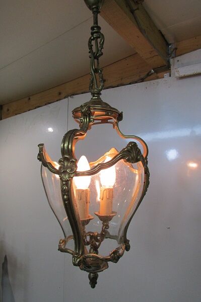 Lantern, chandelier 2 lights, glass and bronze