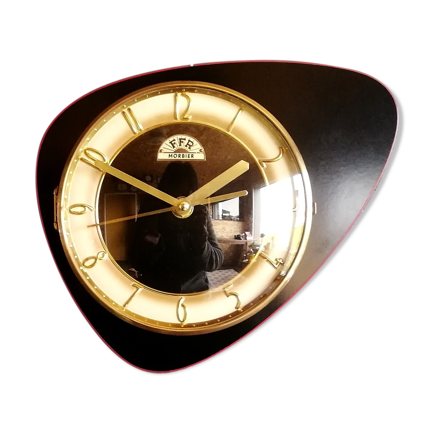 Vintage clock, wall clock "FFR Morbier red and black"