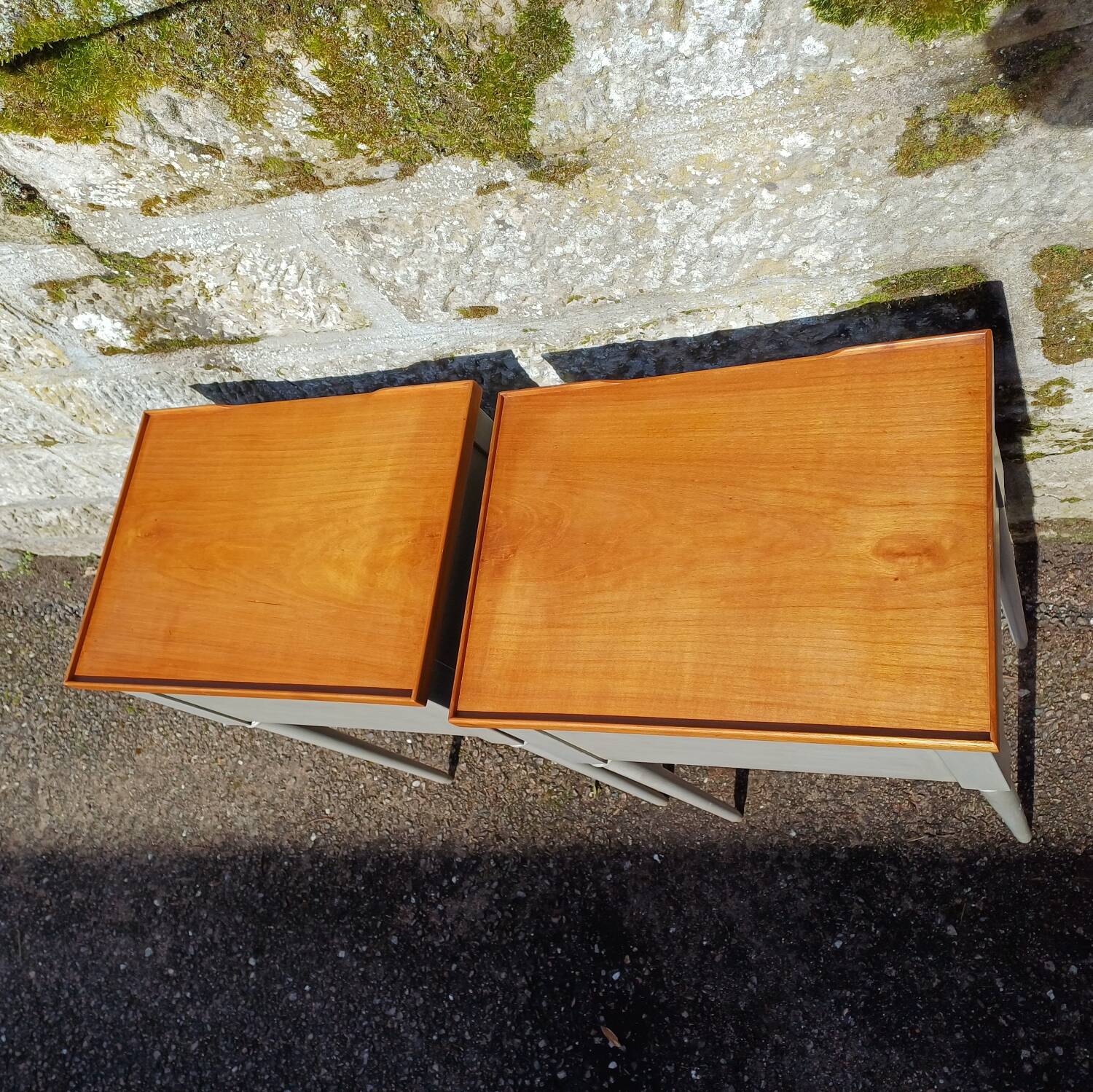 Pair of patinated bedside tables in Louis XVI style
