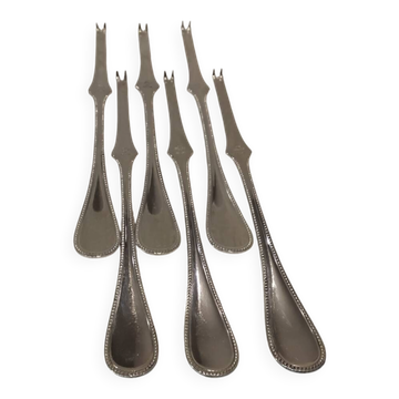 6 silver-plated lobster picks by Christofle, Perles pattern