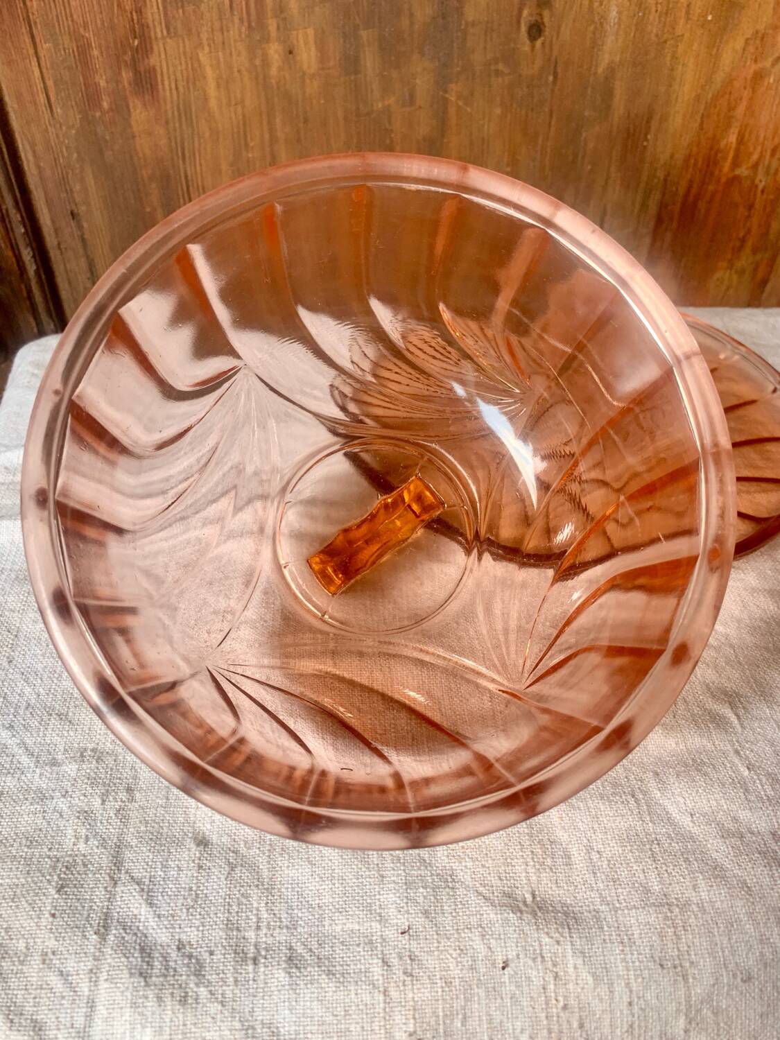 Art Deco pink glass dome cheese plate