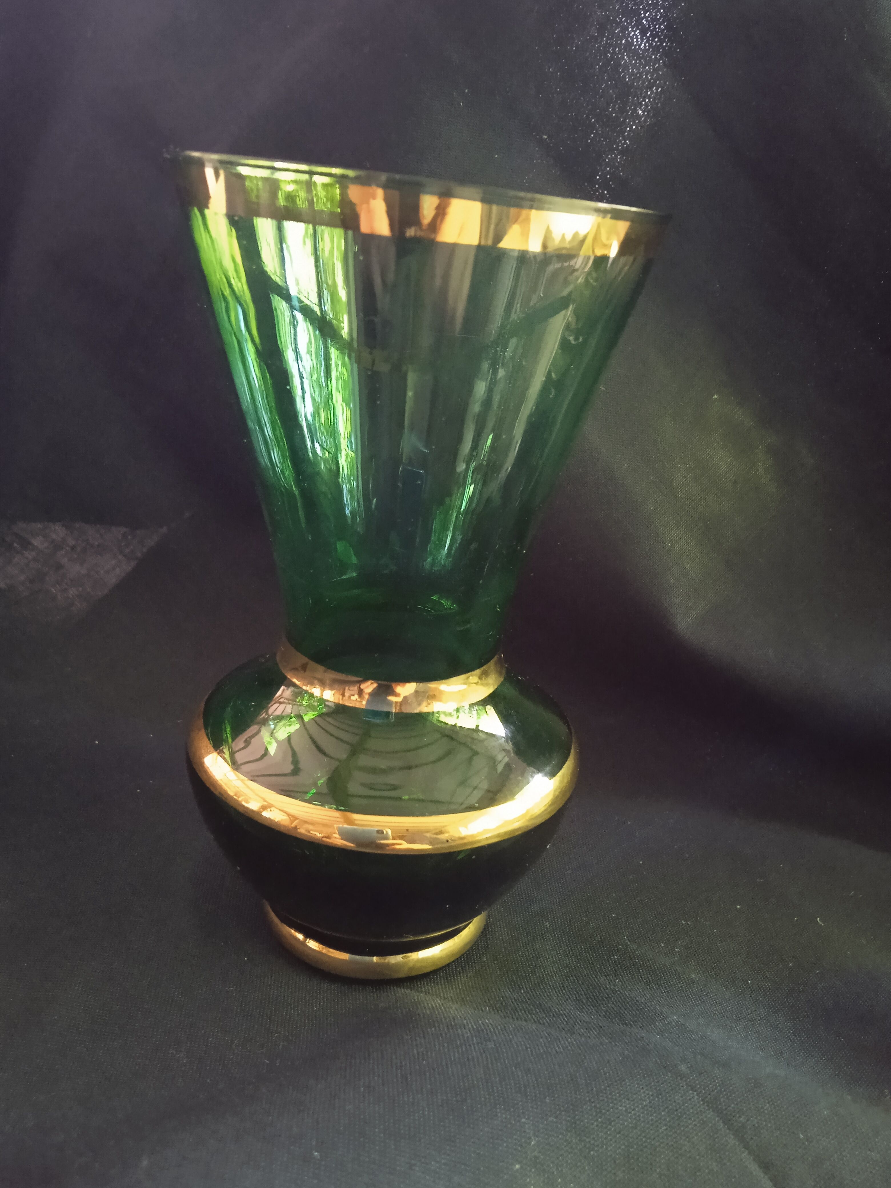 Two vintage green vases in glass and granite effect 50s