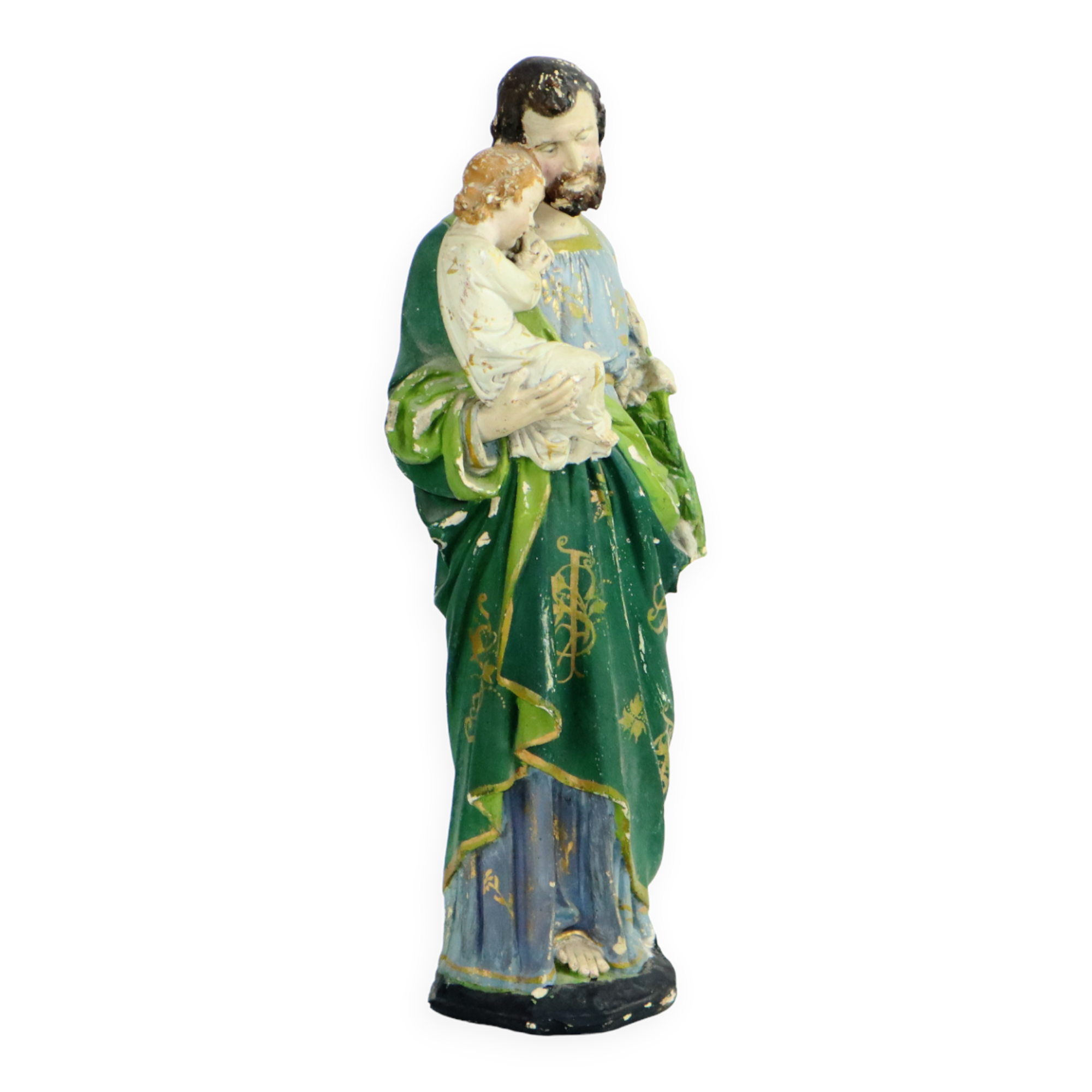 Statue sculpture Saint Joseph avec bébé Jésus plâtre