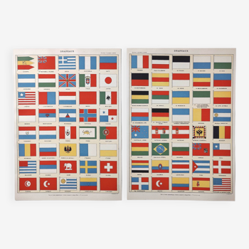 Lot deux Planches lithographies sur les drapeaux  1900
