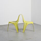 Pair of yellow fiberglass tripod chairs by Walter Frey, circa 1968
