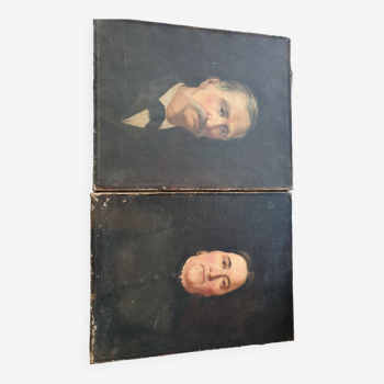 2 anciens portraits huile sur panneau 1800's