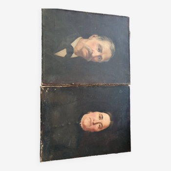 2 old oil portraits on panel 1800's