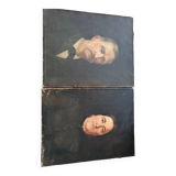 2 old oil portraits on panel 1800's