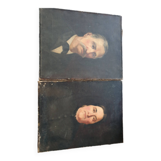 2 old oil portraits on panel 1800's