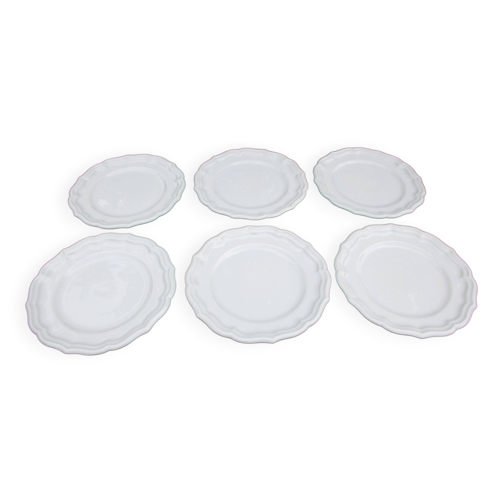 6 Flat plates in Gien earthenware model Louis XV white