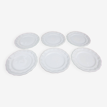 6 Assiettes plates en faïence de Gien modèle Louis XV blanc