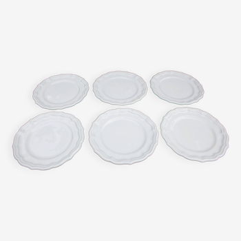 6 Flat plates in Gien earthenware model Louis XV white