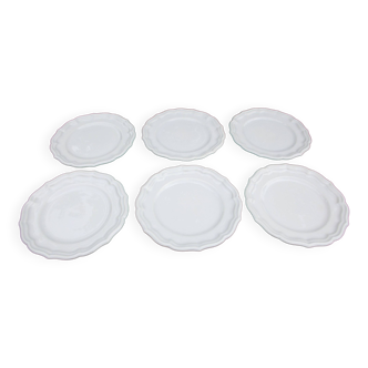 6 Flat plates in Gien earthenware model Louis XV white