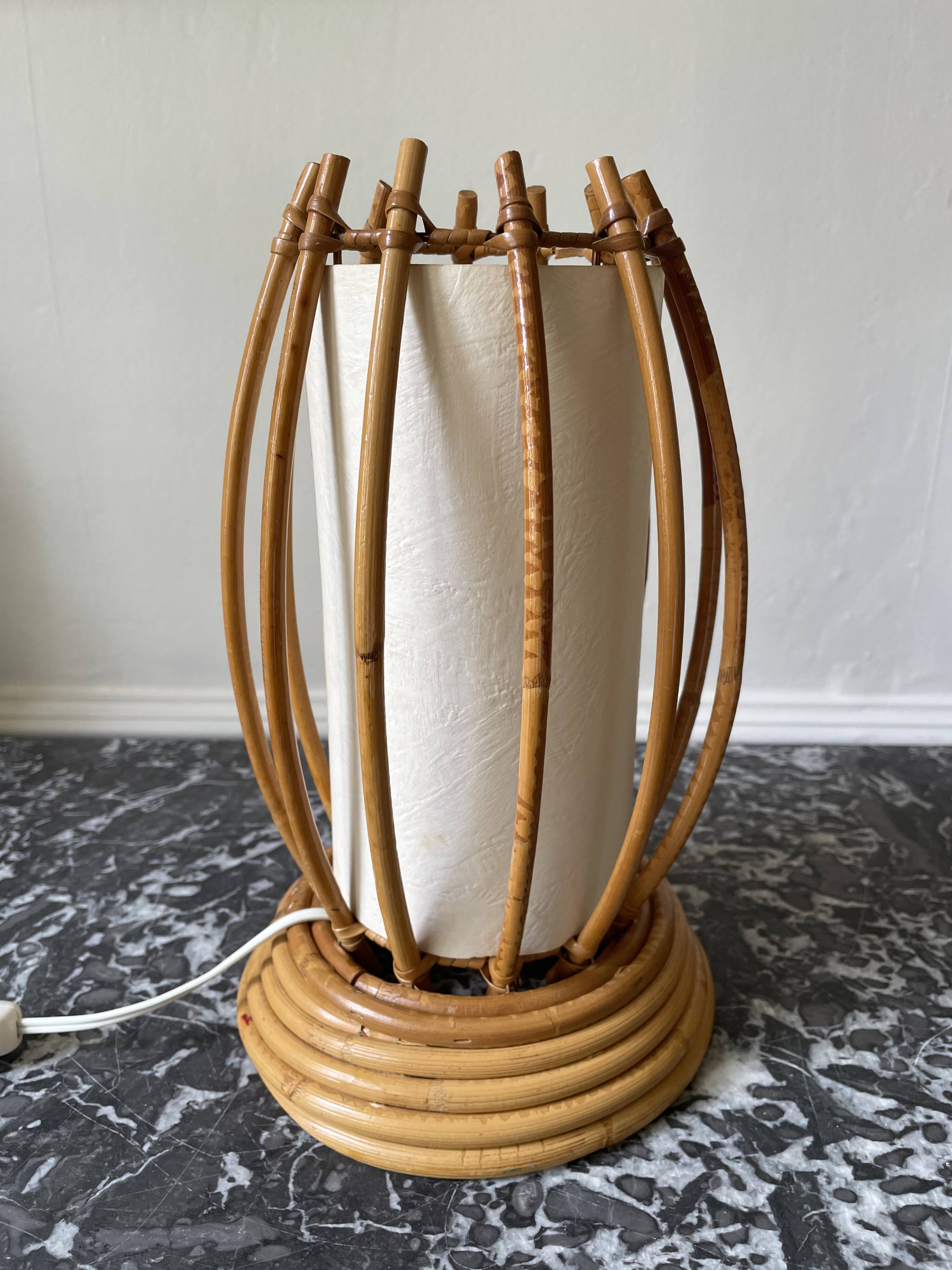 Rattan and bamboo lamp by Louis Sognot 1960