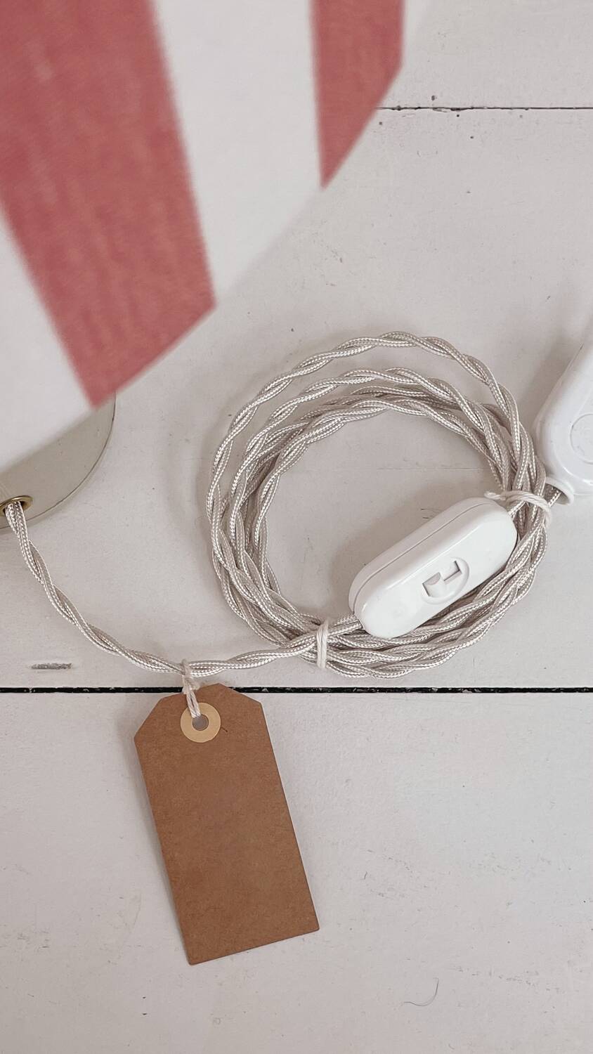 Lampe grès et abat-jour rayé
