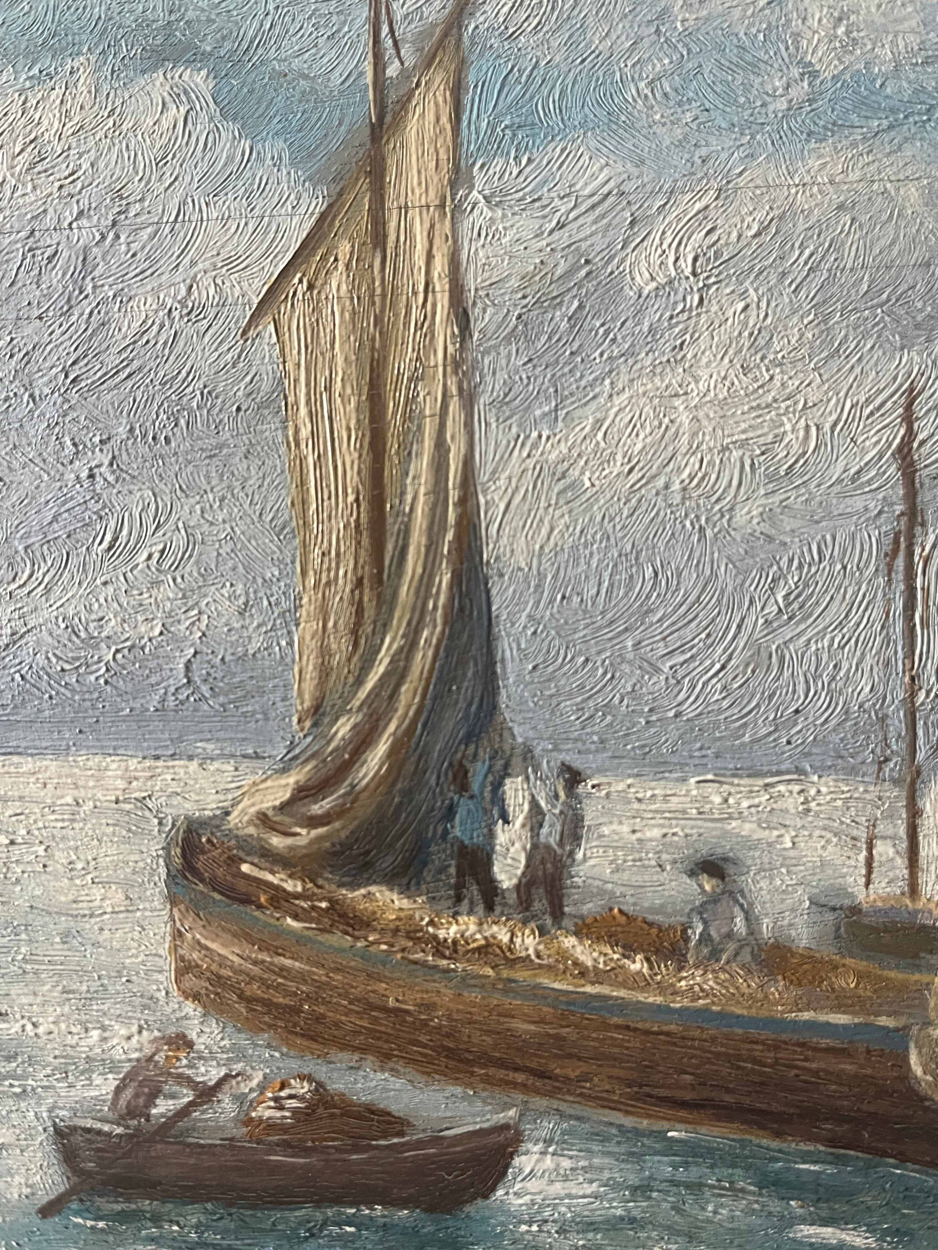 Old painting Marine Seaside signed around 1950
